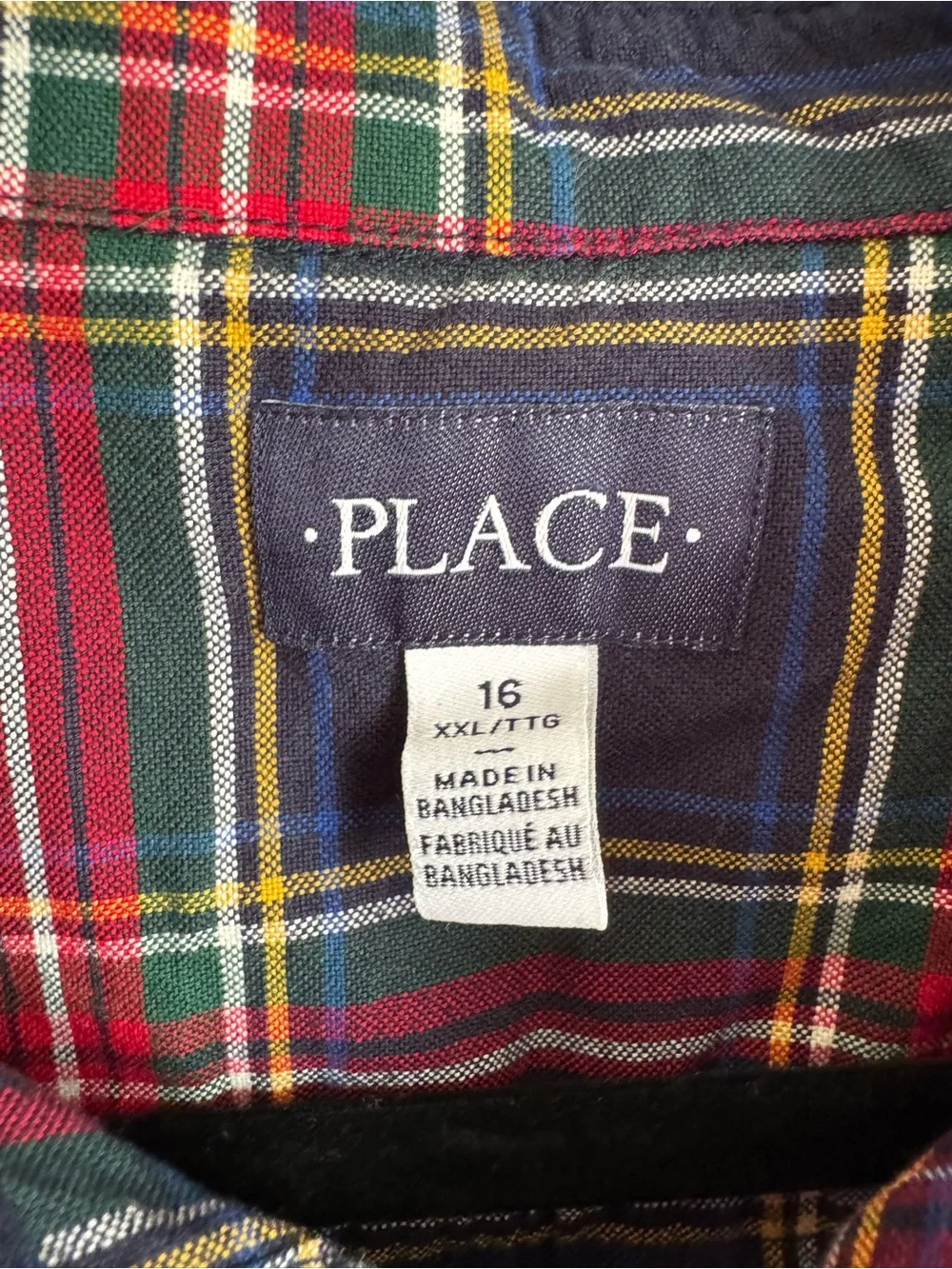 Children’s Place Holiday Plaid Button Down Shirt Boys Size 16